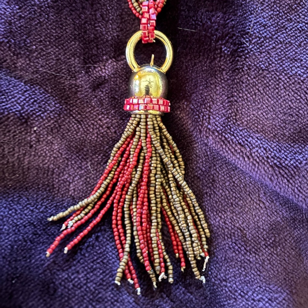 40” Long beaded tassel necklace set with matching earrings